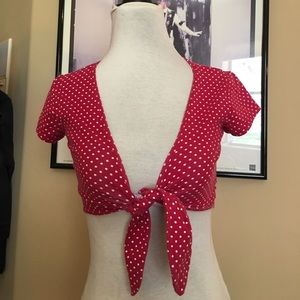 Red and White Forever 21 Tie Front Crop Top
